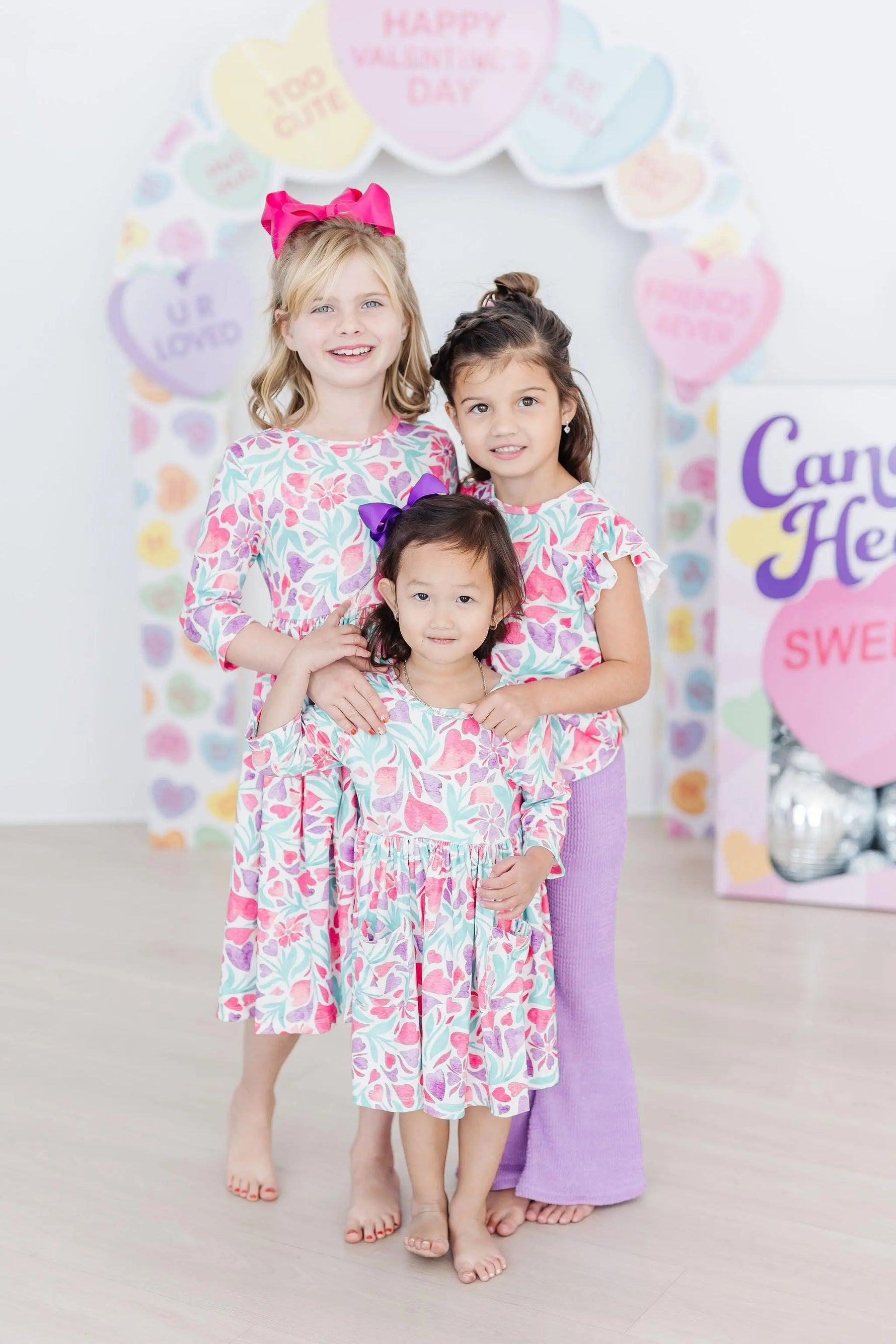 Mila & Rose ® Watercolor Hearts 3/4 Sleeve Pocket Twirl Dress - 