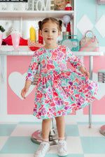 Mila & Rose ® Watercolor Hearts 3/4 Sleeve Pocket Twirl Dress - 