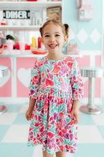 Mila & Rose ® Watercolor Hearts 3/4 Sleeve Pocket Twirl Dress - 
