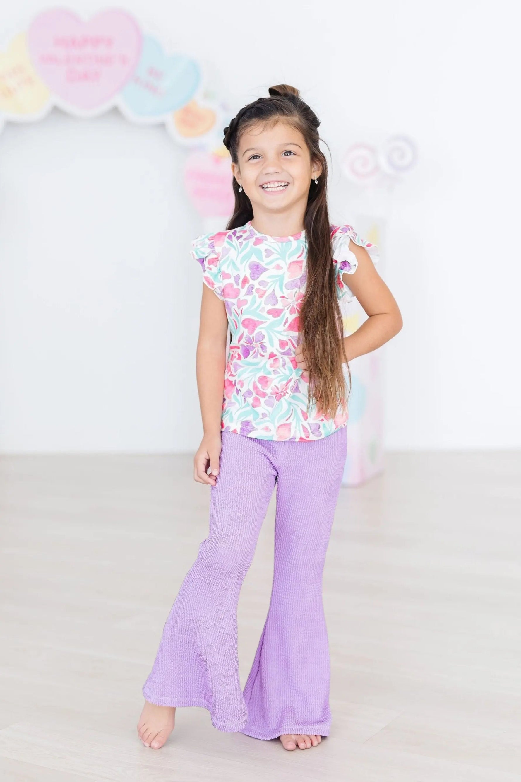Mila & Rose ® Watercolor Hearts S/S Ruffle Tee - 