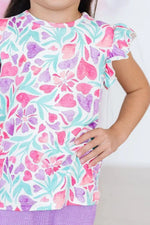 Mila & Rose ® Watercolor Hearts S/S Ruffle Tee - 