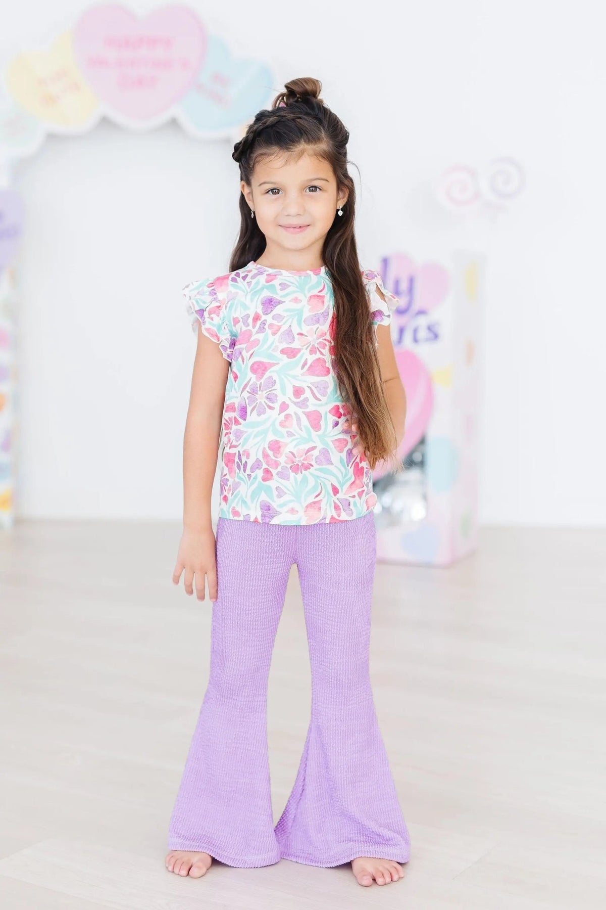Mila & Rose ® Watercolor Hearts S/S Ruffle Tee - 