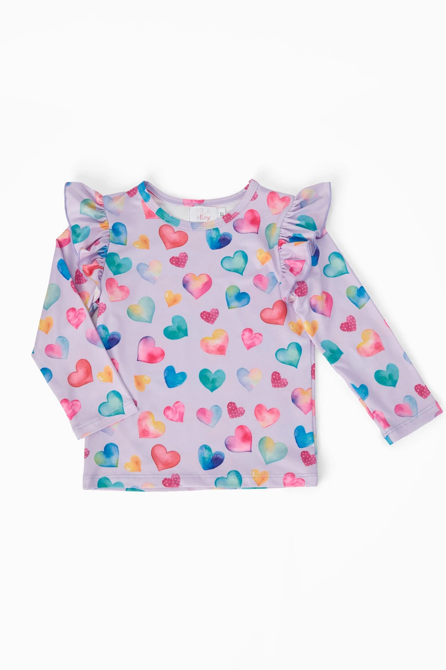 Watercolor Kisses L/S Ruffle Tee - Sleeve, Baby & Toddler Clothing, Textile, Pink, Purple | Everetts Place
