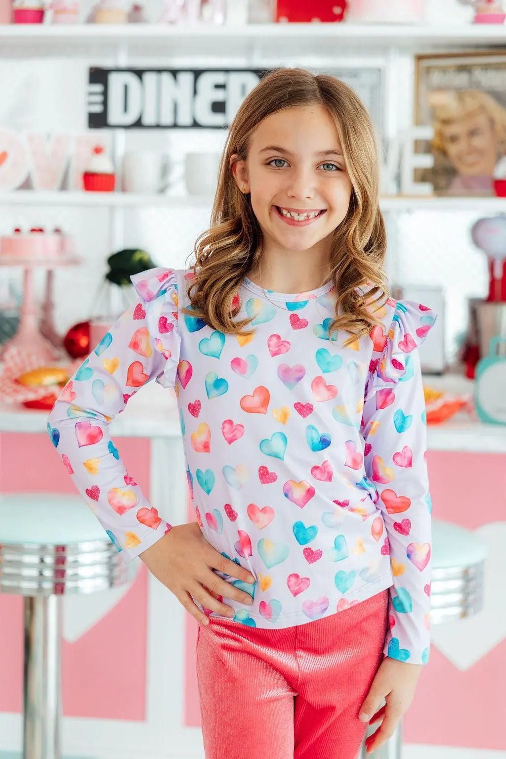Mila & Rose ® Watercolor Kisses L/S Ruffle Tee - 