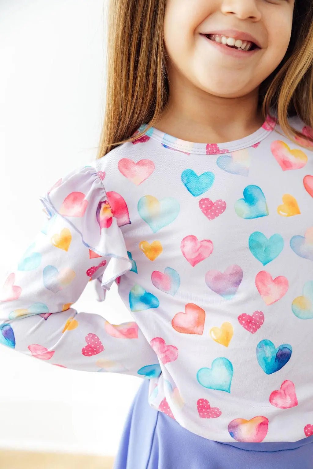 Mila & Rose ® Watercolor Kisses L/S Ruffle Tee - 