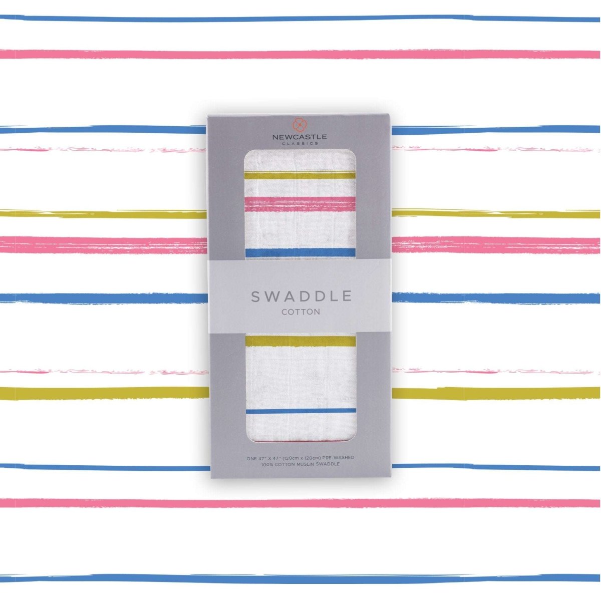 Newcastle Classics Watercolor Stripe Cotton Muslin Swaddle Blanket for Newborn Babies - 