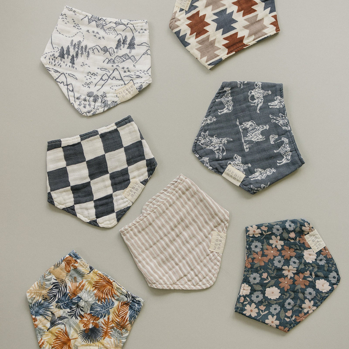 Mebie Baby Western Aztec Muslin Baby Bib With Adjustable Snaps And Mountain Print - 