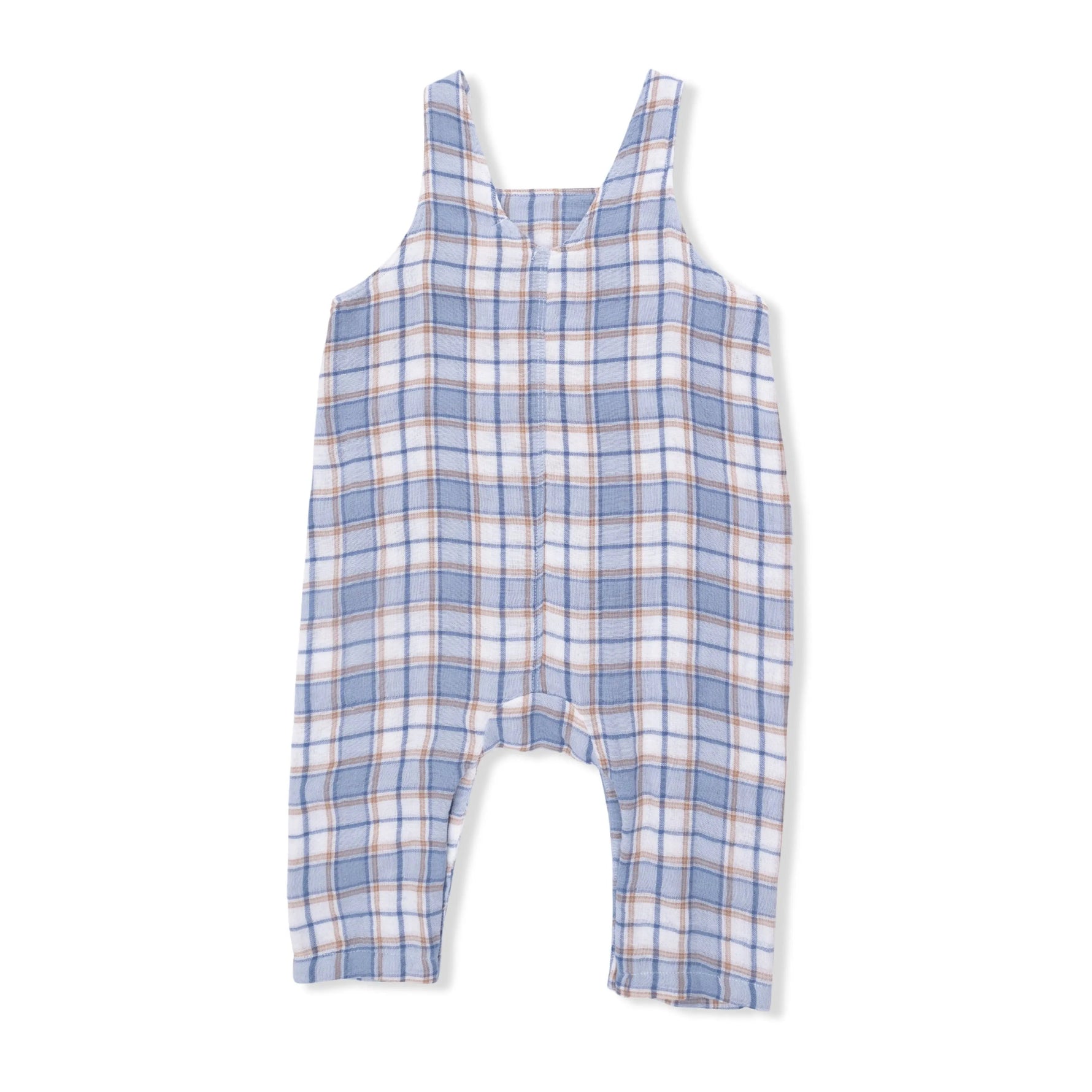 Angel Dear Western Boot Plaid - Crew Neck Tee with Overalls - 