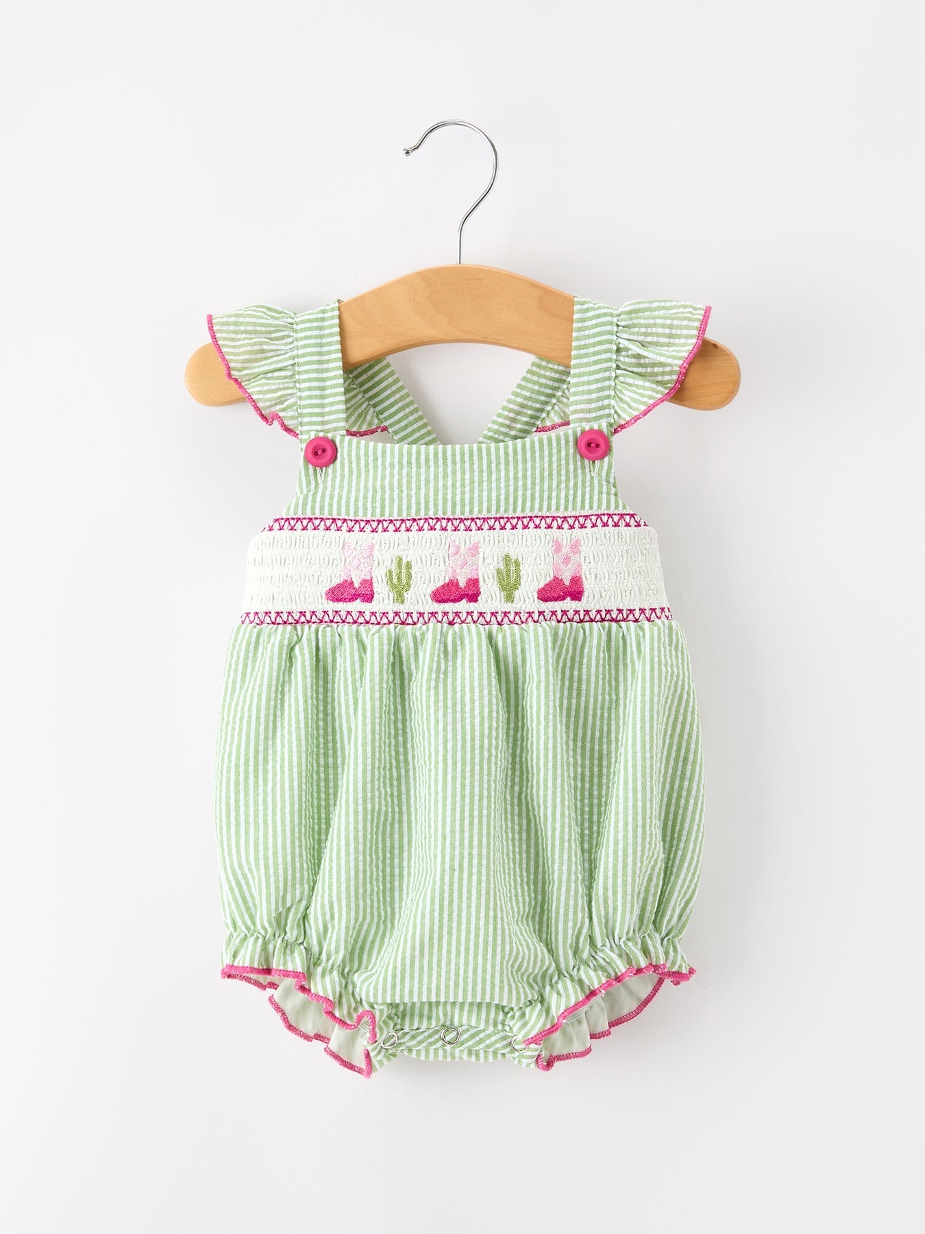 Western Boots Cactus Girls Romper Stripe Ruffle Strap - Baby & Toddler Clothing, Pink, One-piece garment, Overall, Pattern | Everetts Place