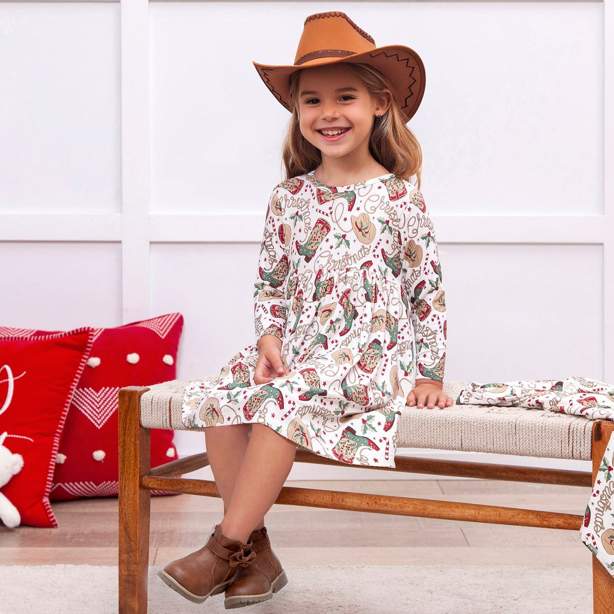 Tesa Babe Western Christmas Girls Dress – Soft Bamboo Holiday Style -