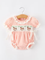 Rylee Faith Designs Western Horse Embroidery Girls Romper Lace Petals Collar Puff Sleeve