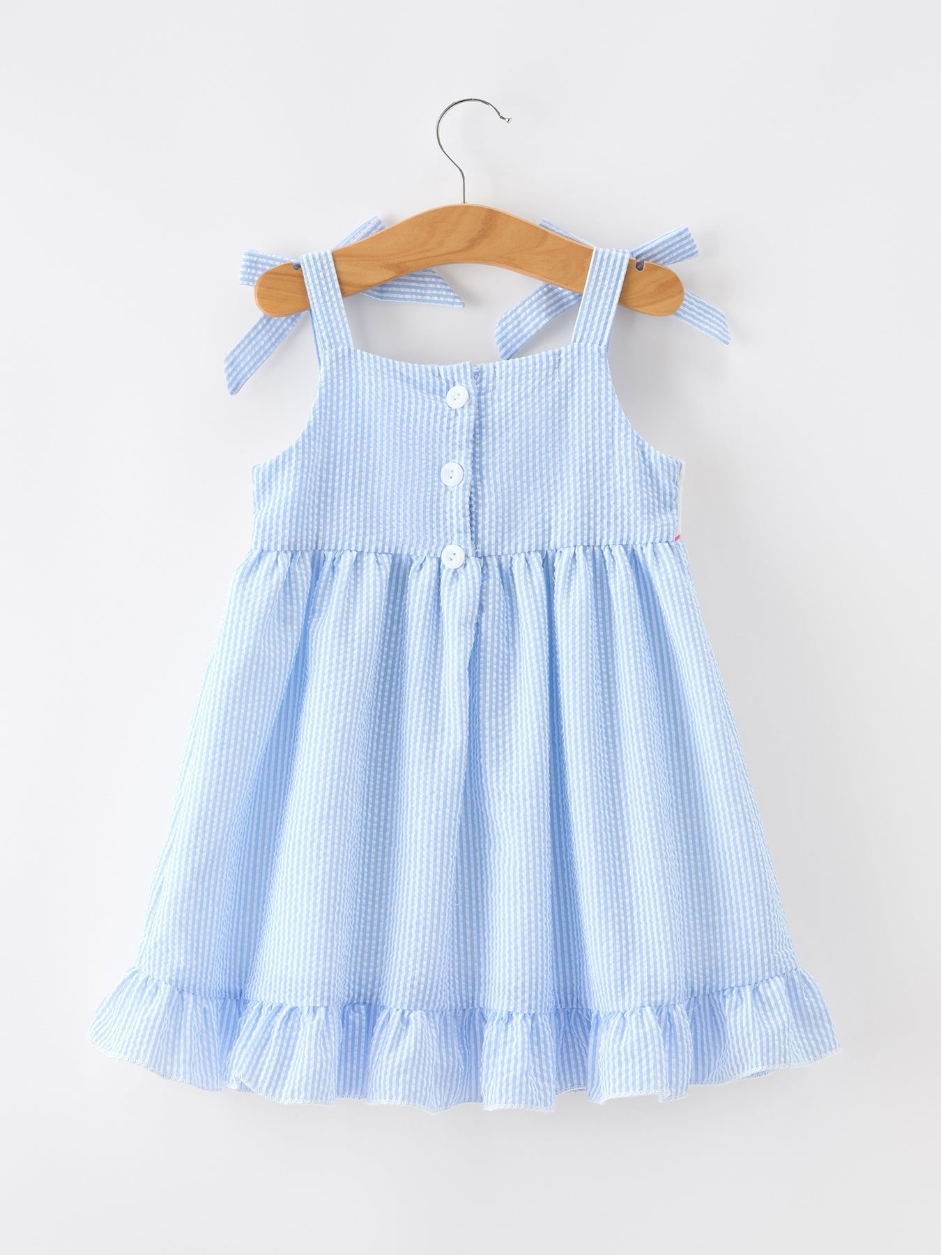 Rylee Faith Designs Whale Embroidered Smocked Seersucker Girls Dress Bow