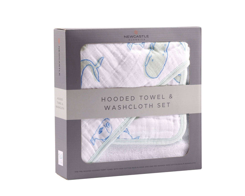 Whale Hooded Towel and Washcloth Set - Everetts Place: Online Boutique - Kids & Babies