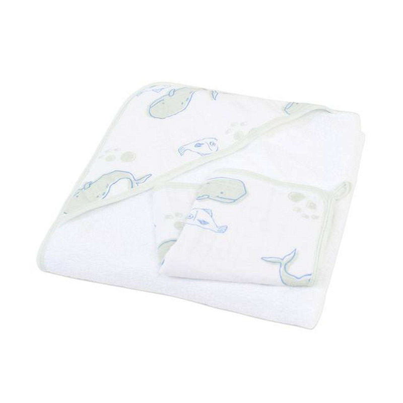 Whale Hooded Towel and Washcloth Set - Everetts Place: Online Boutique - Kids & Babies