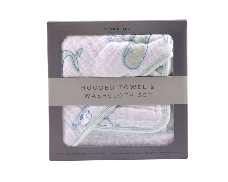 Whale Hooded Towel and Washcloth Set - Everetts Place: Online Boutique - Kids & Babies