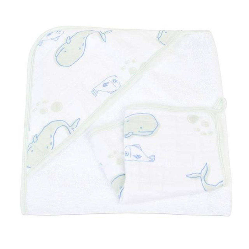 Whale Hooded Towel and Washcloth Set - Everetts Place: Online Boutique - Kids & Babies