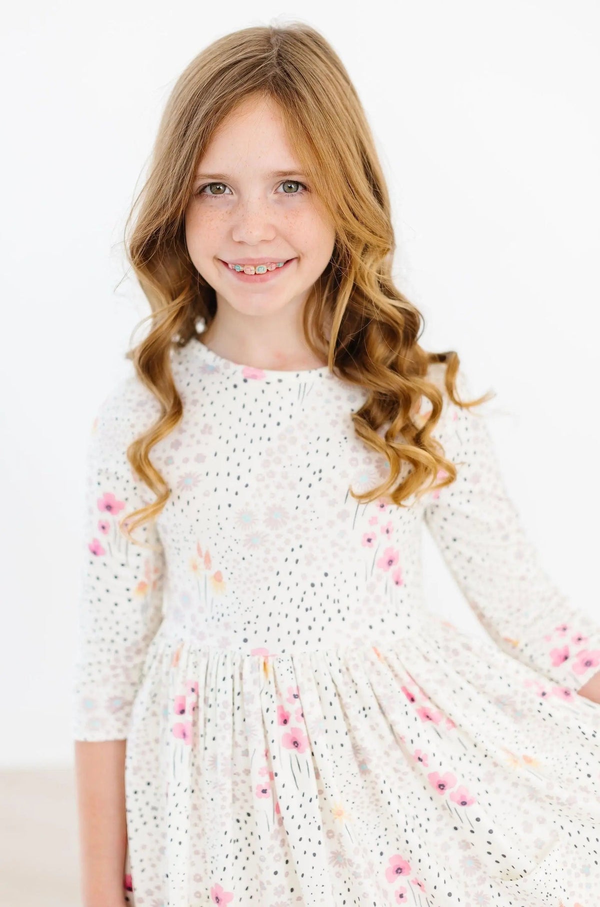Mila & Rose ® Whimsical Wildflowers 3/4 Sleeve Pocket Twirl Dress - 