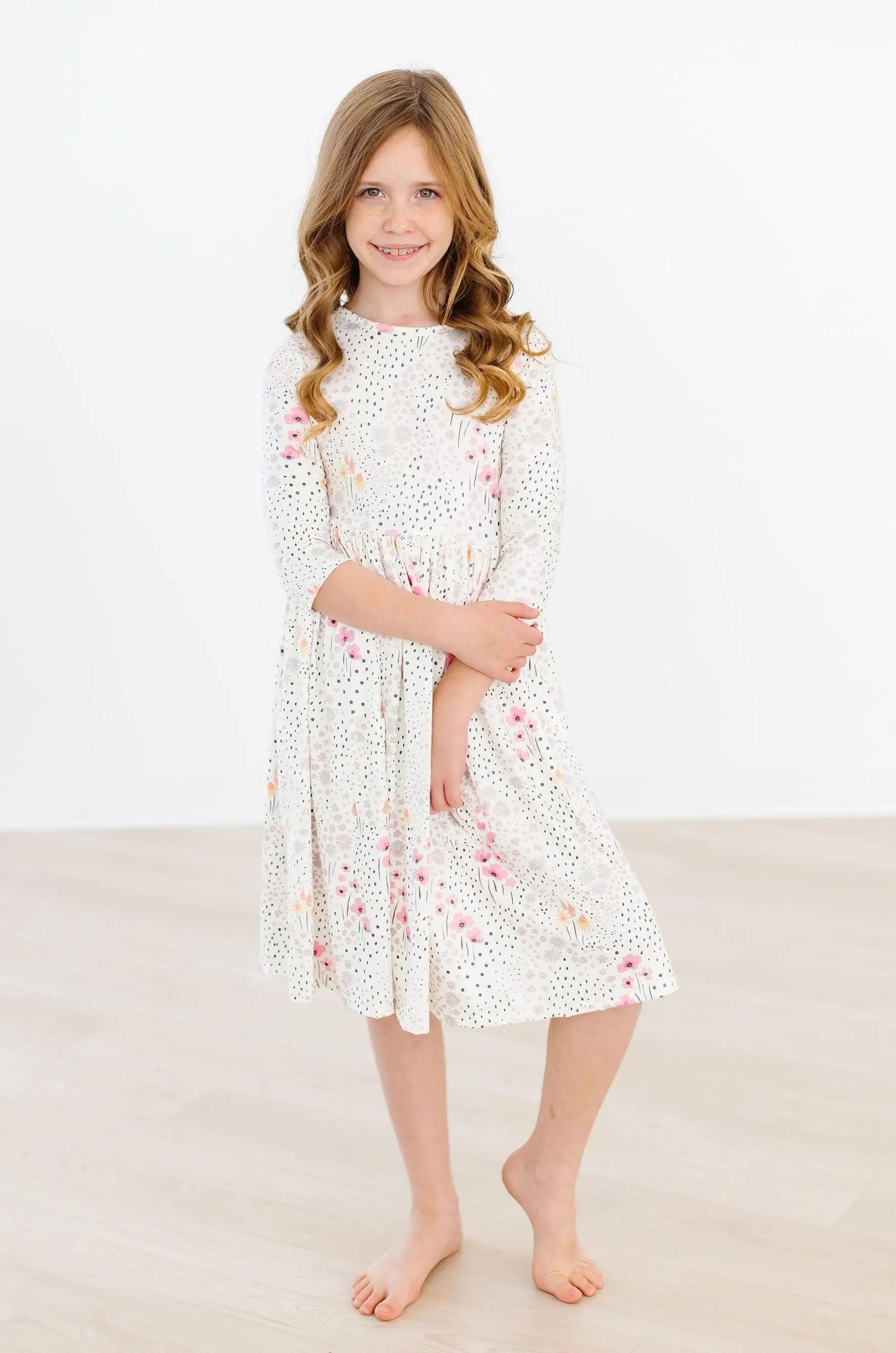 Mila & Rose ® Whimsical Wildflowers 3/4 Sleeve Pocket Twirl Dress - 