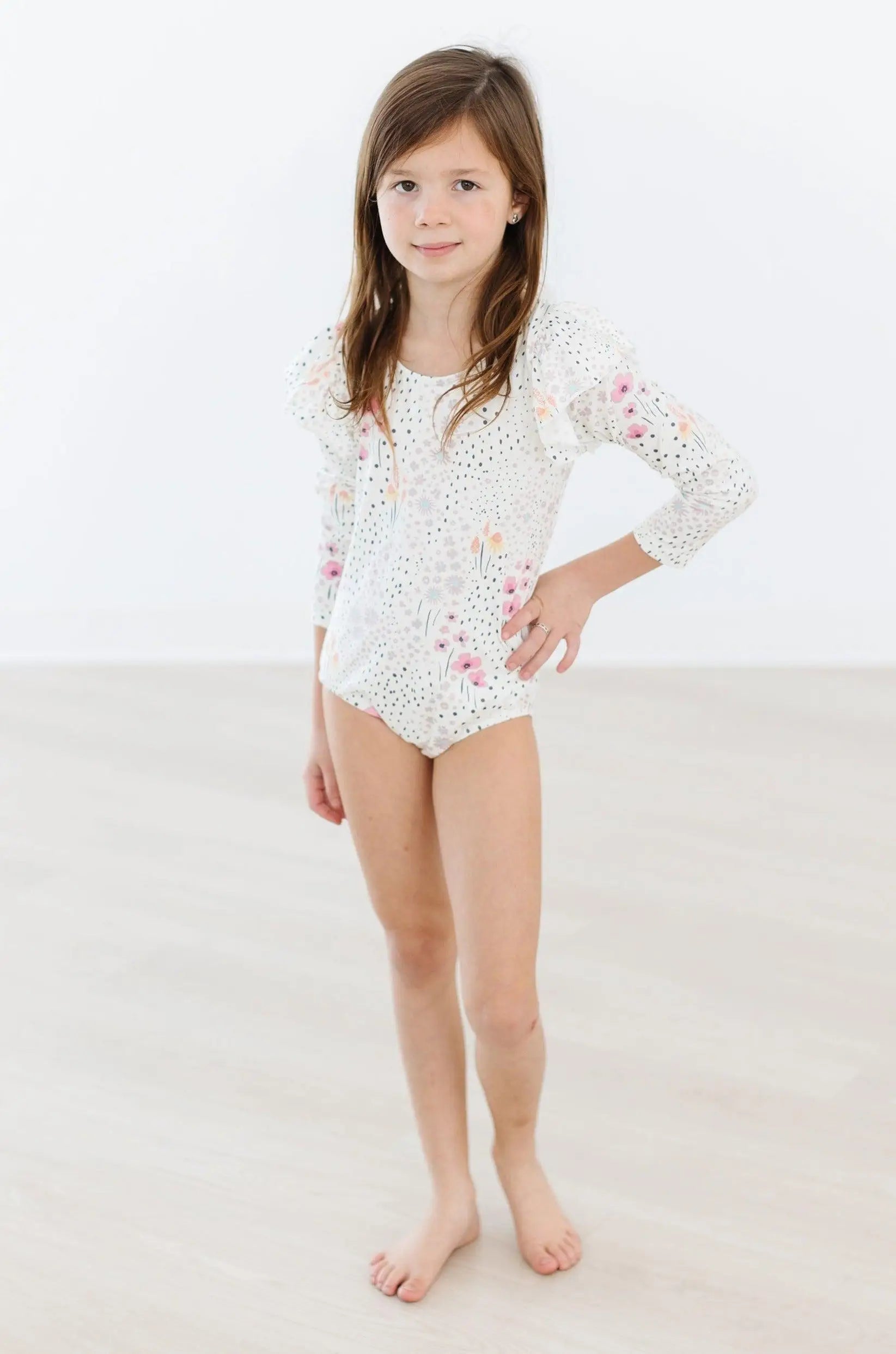Mila & Rose ® Whimsical Wildflowers Long Sleeve Flutter Sleeve Leotard For Girls - 