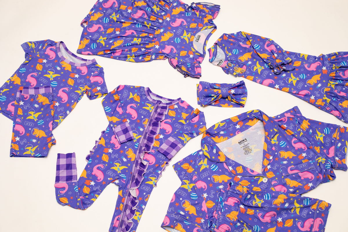 Women’s Purple Space Dinosaur Bamboo Mommy & Me Pajamas by Rayn’s Tiny Stitches