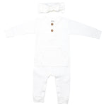 Three Little Tots White Baby Ribbed Playsuit with pockets - 
