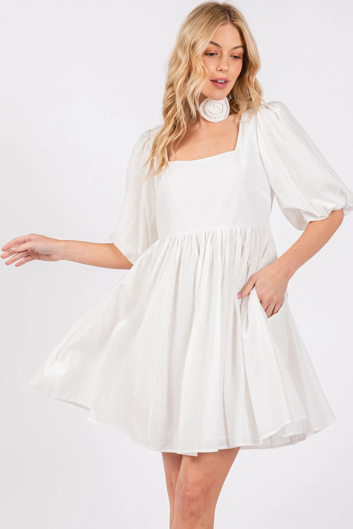 White Babydoll Mini Dress - Day Dress, Dress, One-piece garment, Blond, Cocktail dress | Everetts Place