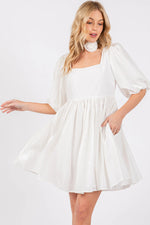 White Babydoll Mini Dress - Day Dress, Dress, One-piece garment, Blond, Cocktail dress | Everetts Place