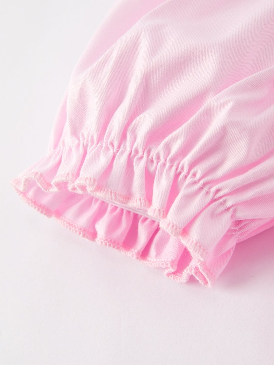 Rylee Faith Designs White Bow Smock Embroidered Pink Dress - 