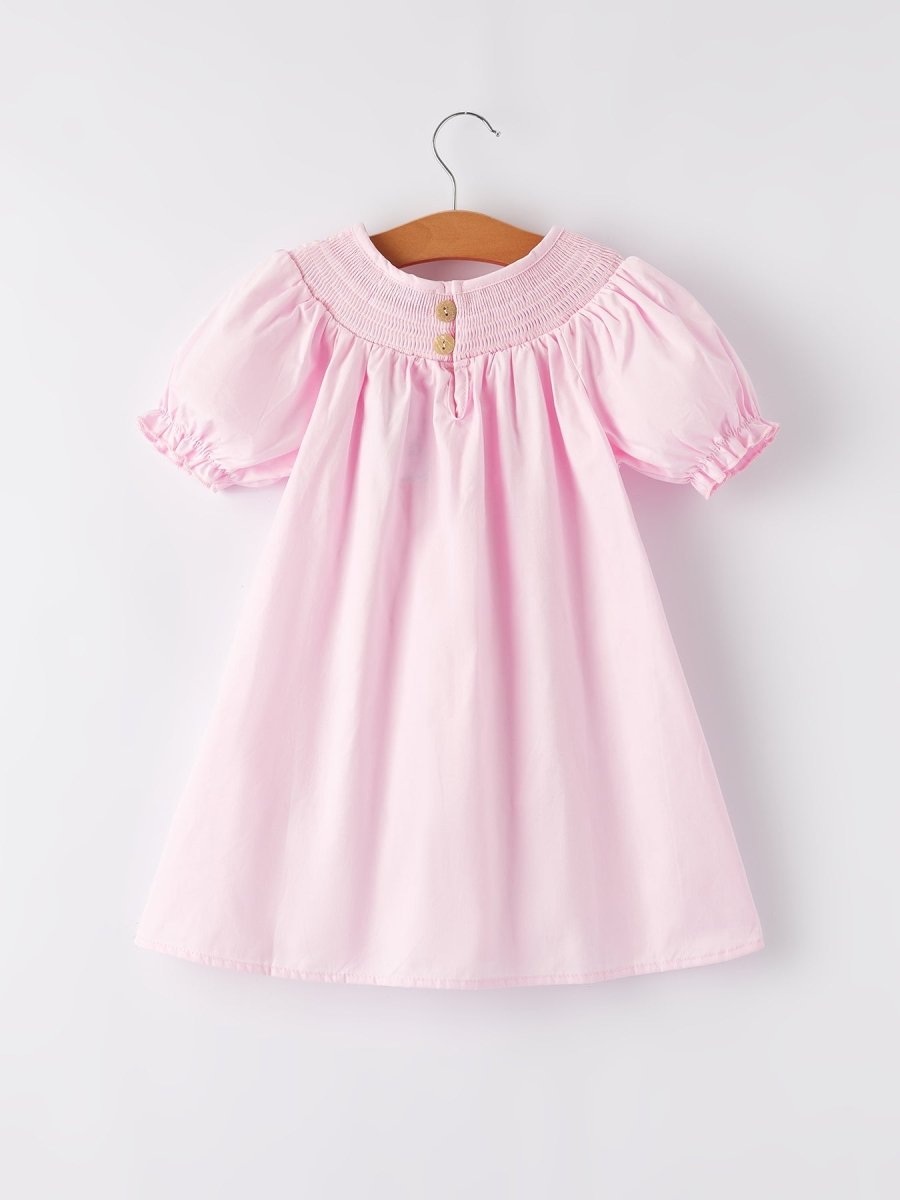 Rylee Faith Designs White Bow Smock Embroidered Pink Dress - 