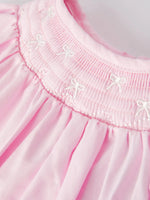 Rylee Faith Designs White Bow Smock Embroidered Pink Romper - 