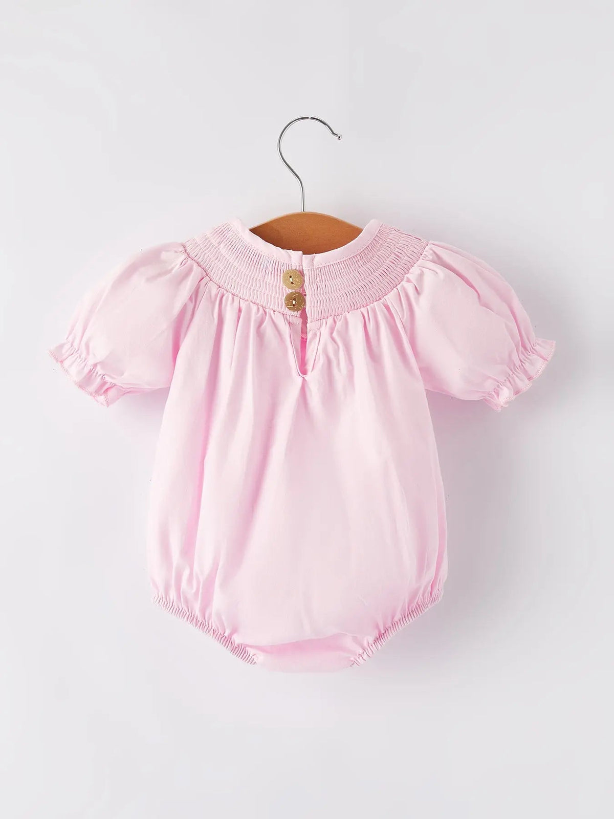Rylee Faith Designs White Bow Smock Embroidered Pink Romper - 