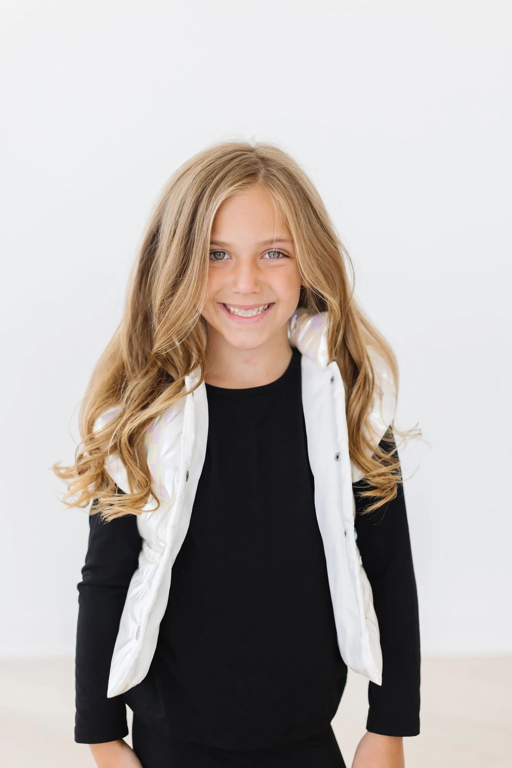 Mila & Rose ® White Checker Puffer Vest - 