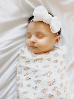 Harp Angel Boutique White Chiffon Bow Headband with Stretchy Nylon for Newborns to Toddlers - 