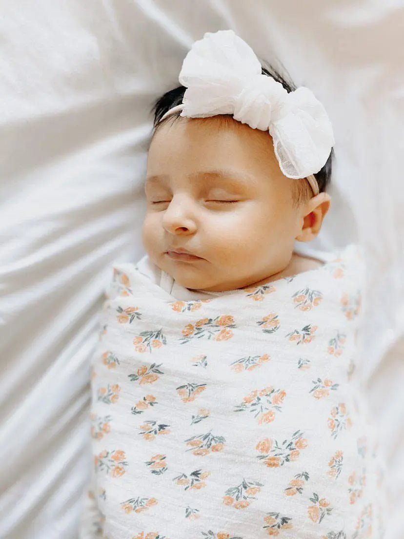 Harp Angel Boutique White Chiffon Bow Headband with Stretchy Nylon for Newborns to Toddlers - 