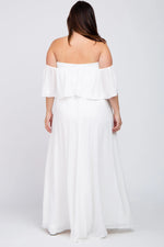 PinkBlush White Chiffon Off Shoulder Plus Gown - 