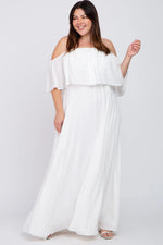 PinkBlush White Chiffon Off Shoulder Plus Gown - 
