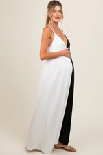 PinkBlush White Color Blocked V - Neck Maternity Maxi Dress - 