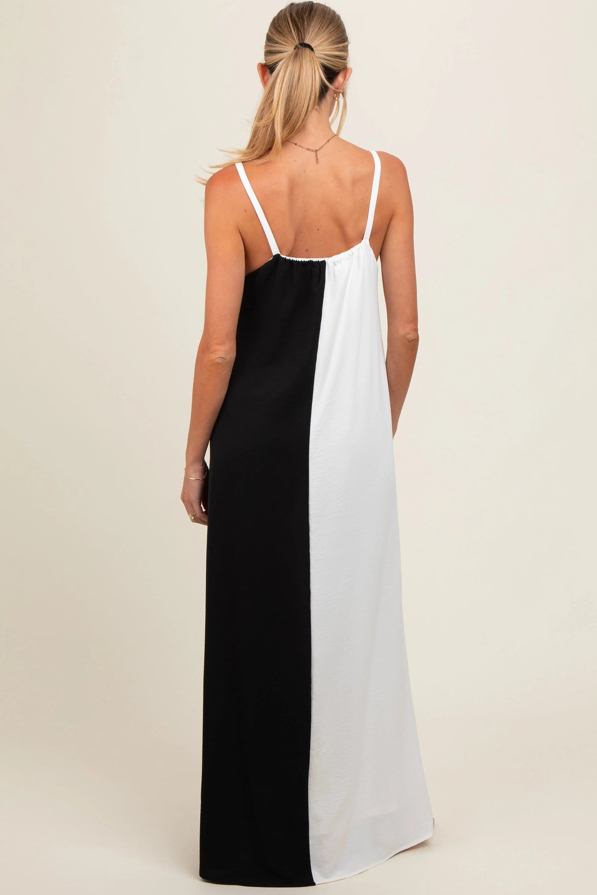 PinkBlush White Color Blocked V - Neck Maternity Maxi Dress - 