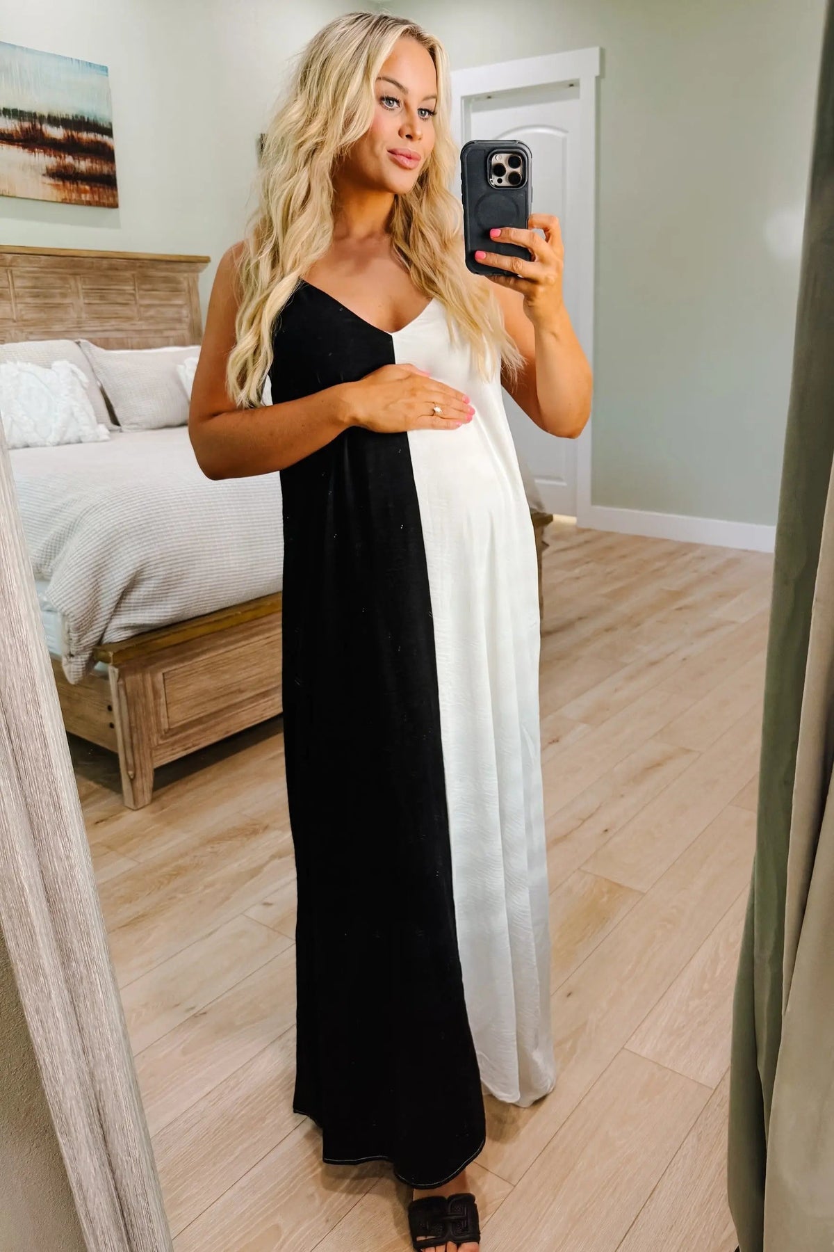 PinkBlush White Color Blocked V - Neck Maternity Maxi Dress - 