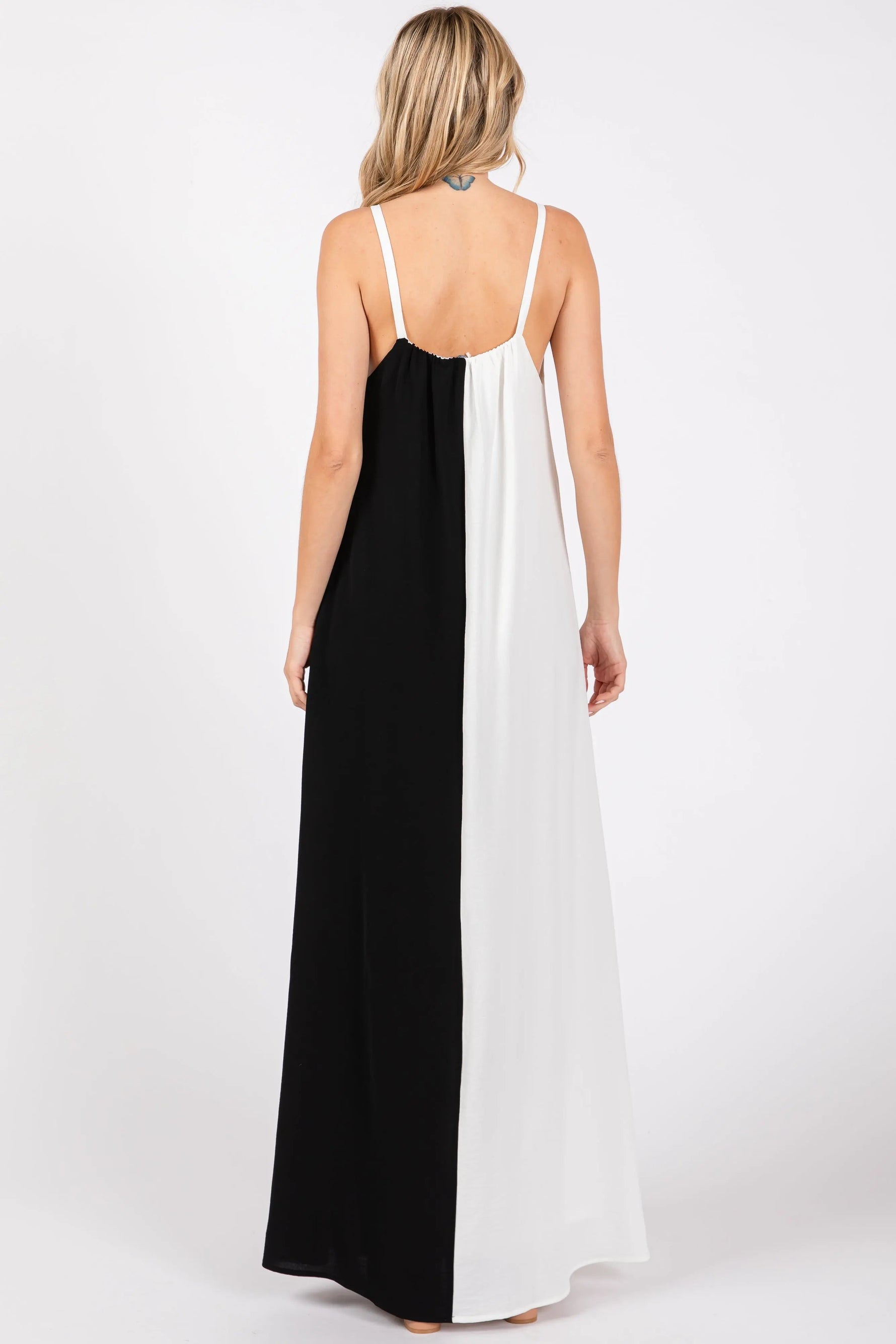 PinkBlush White Color Blocked V - Neck Maxi Dress - 