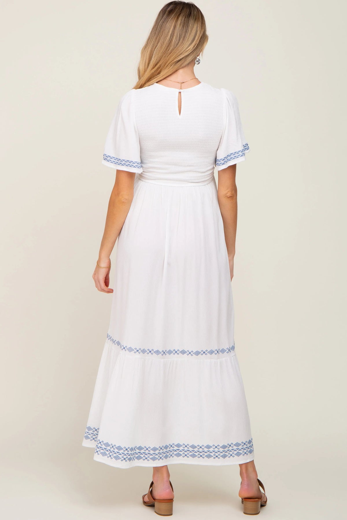 PinkBlush White Embroidered Accent Maternity Maxi Dress - 