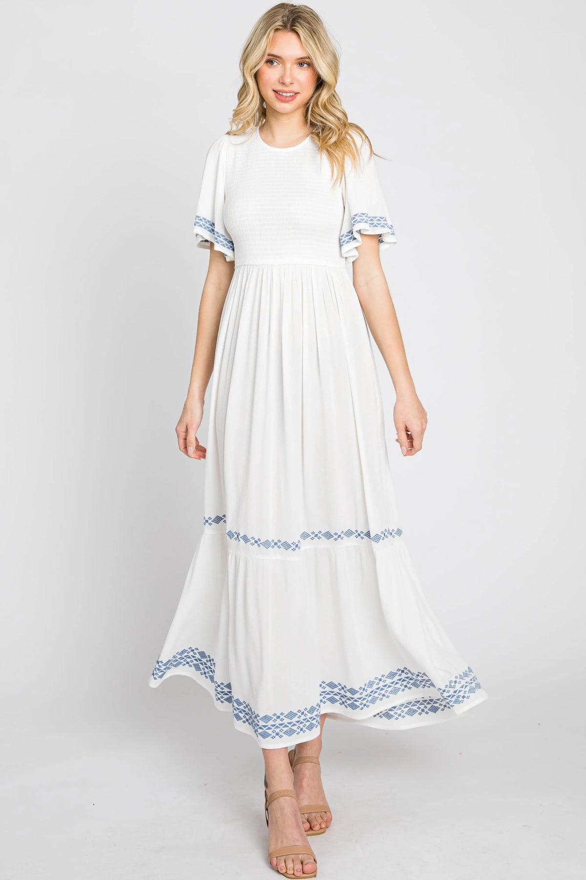 PinkBlush White Embroidered Accent Maternity Maxi Dress - 