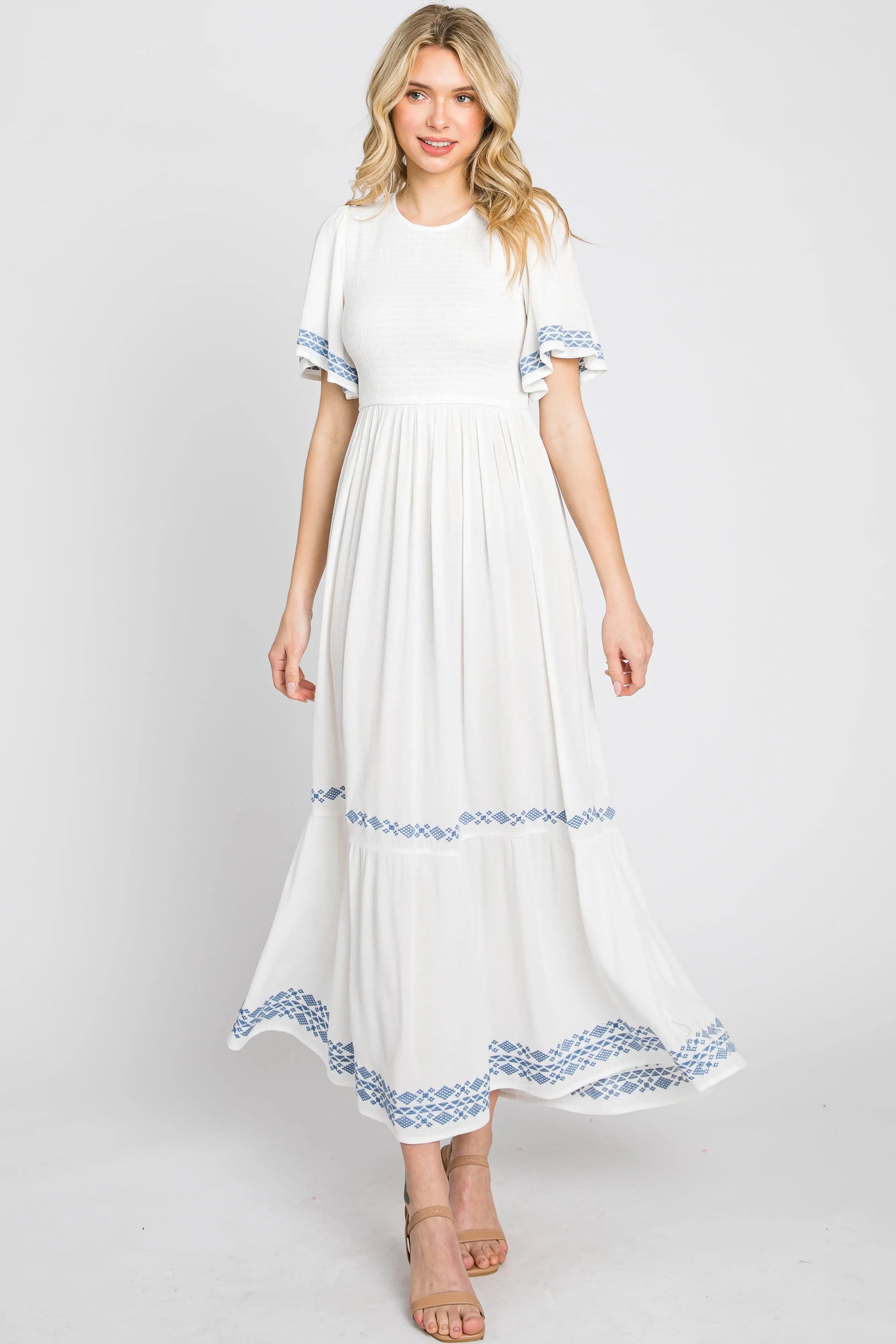 PinkBlush White Embroidered Accent Maternity Maxi Dress - 