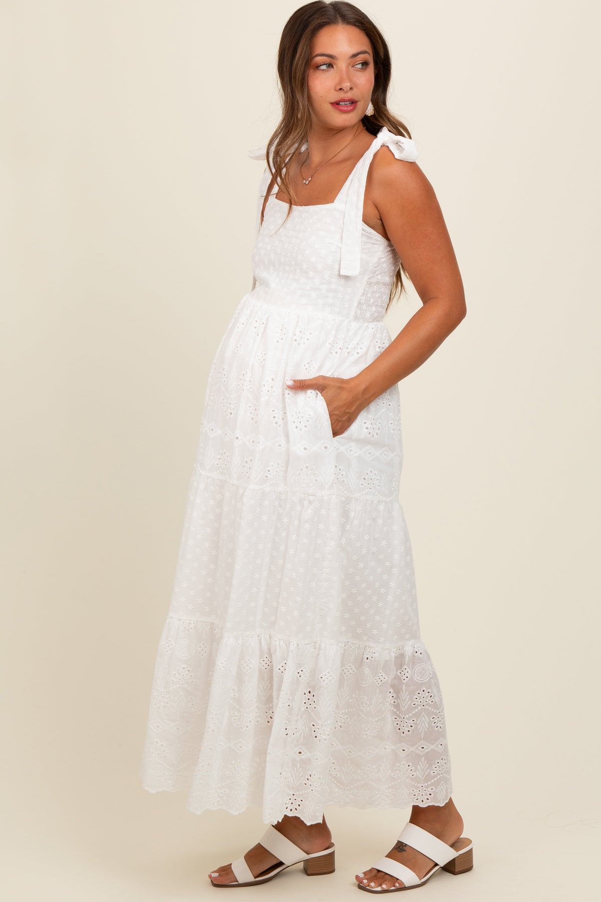 PinkBlush White Embroidered Eyelet Lace Maternity Maxi DressEveretts Place