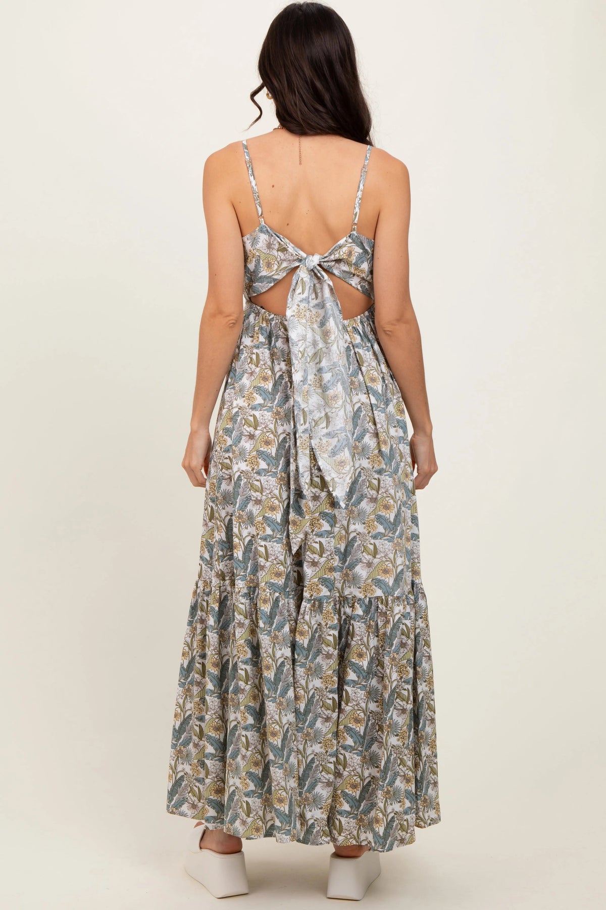 PinkBlush White Floral Tie Back Cutout Maxi Dress - 