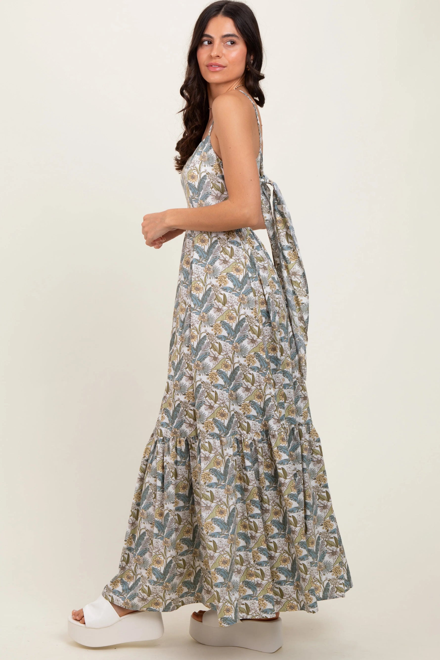 PinkBlush White Floral Tie Back Cutout Maxi Dress - 