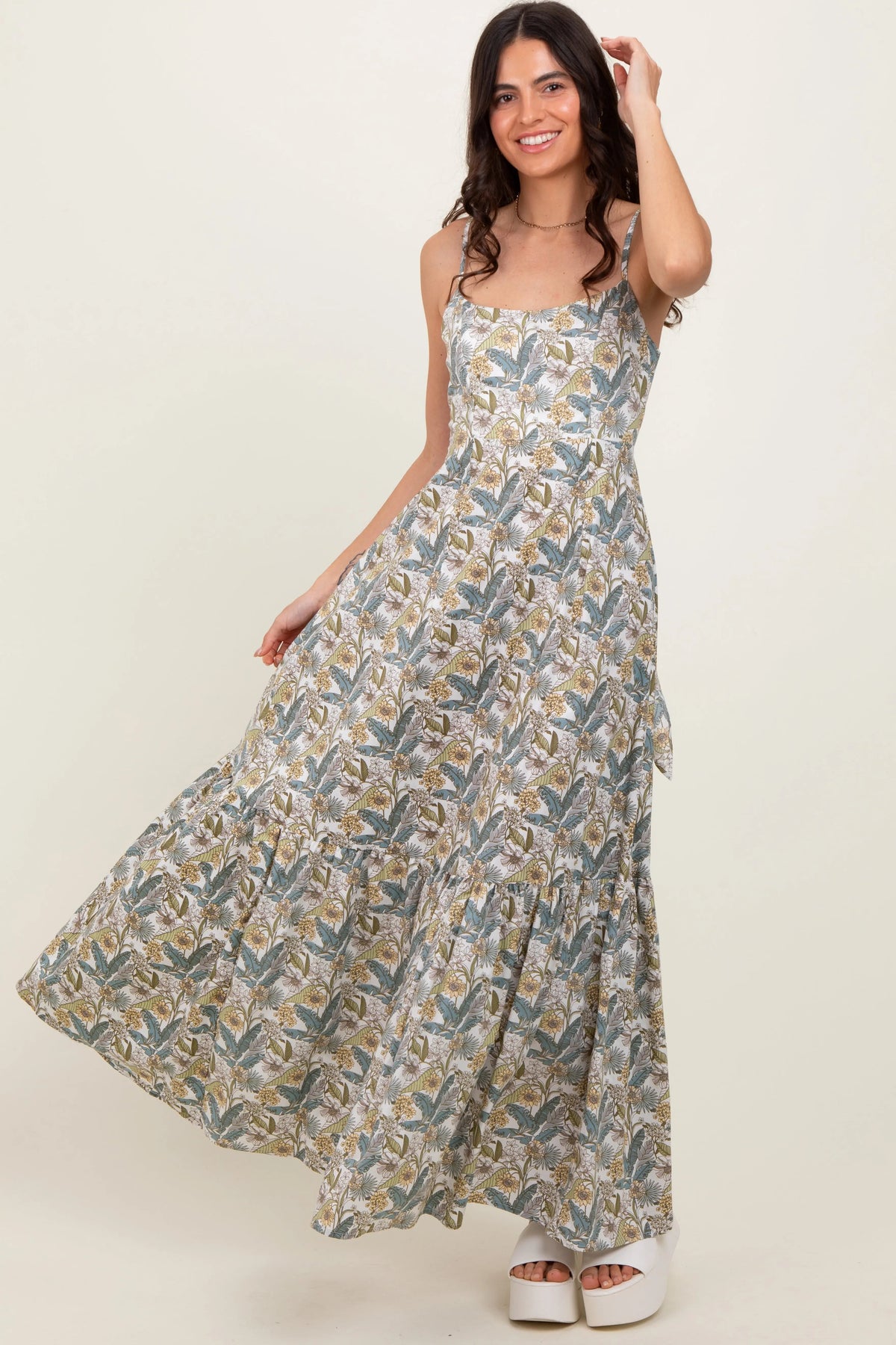 PinkBlush White Floral Tie Back Cutout Maxi Dress - 