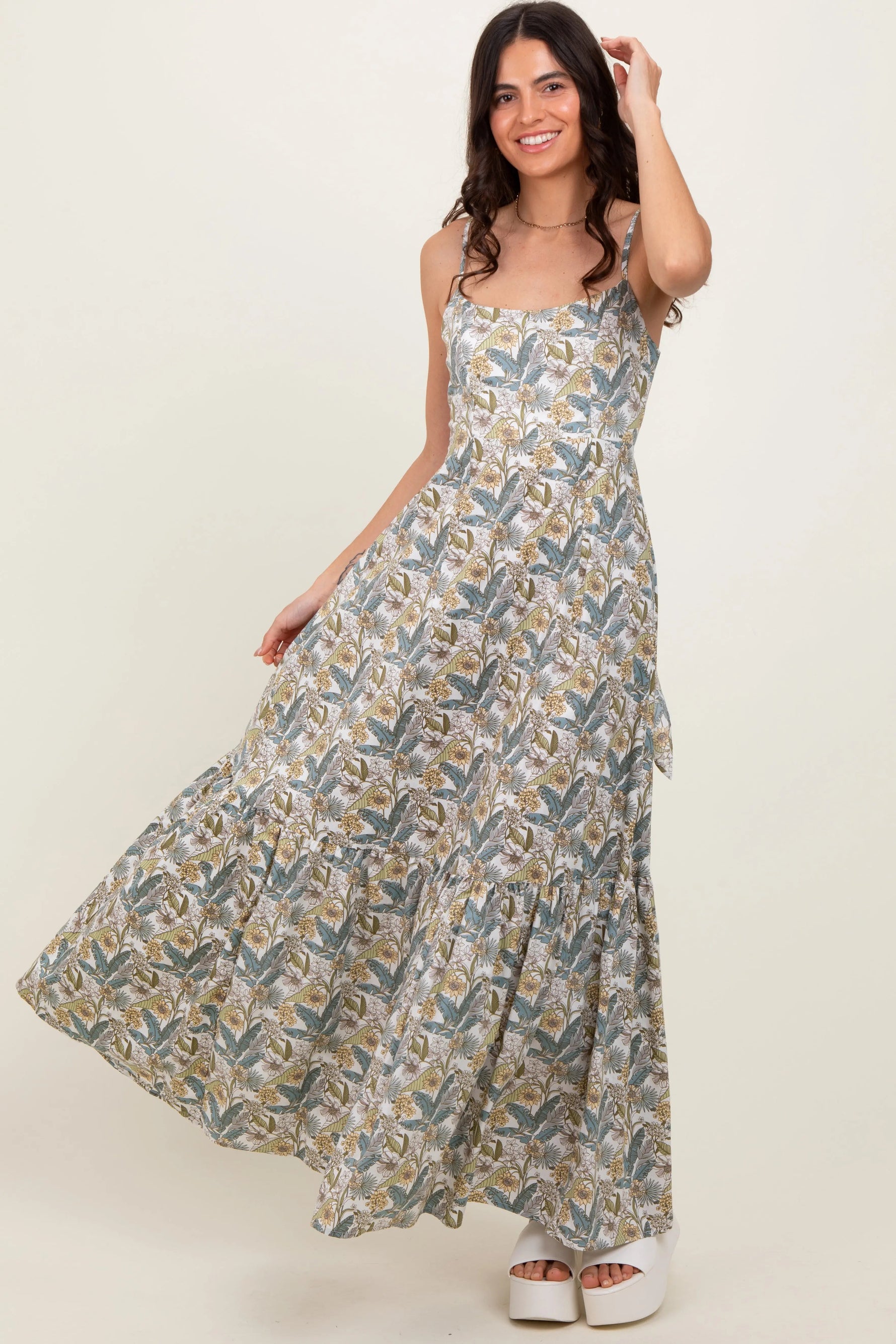 PinkBlush White Floral Tie Back Cutout Maxi Dress - 