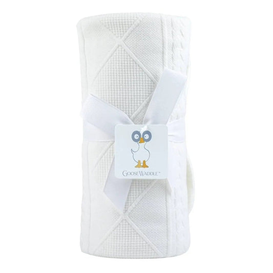White Knit Blanket for Soft Storage Bags Cozy and Elegant Design.