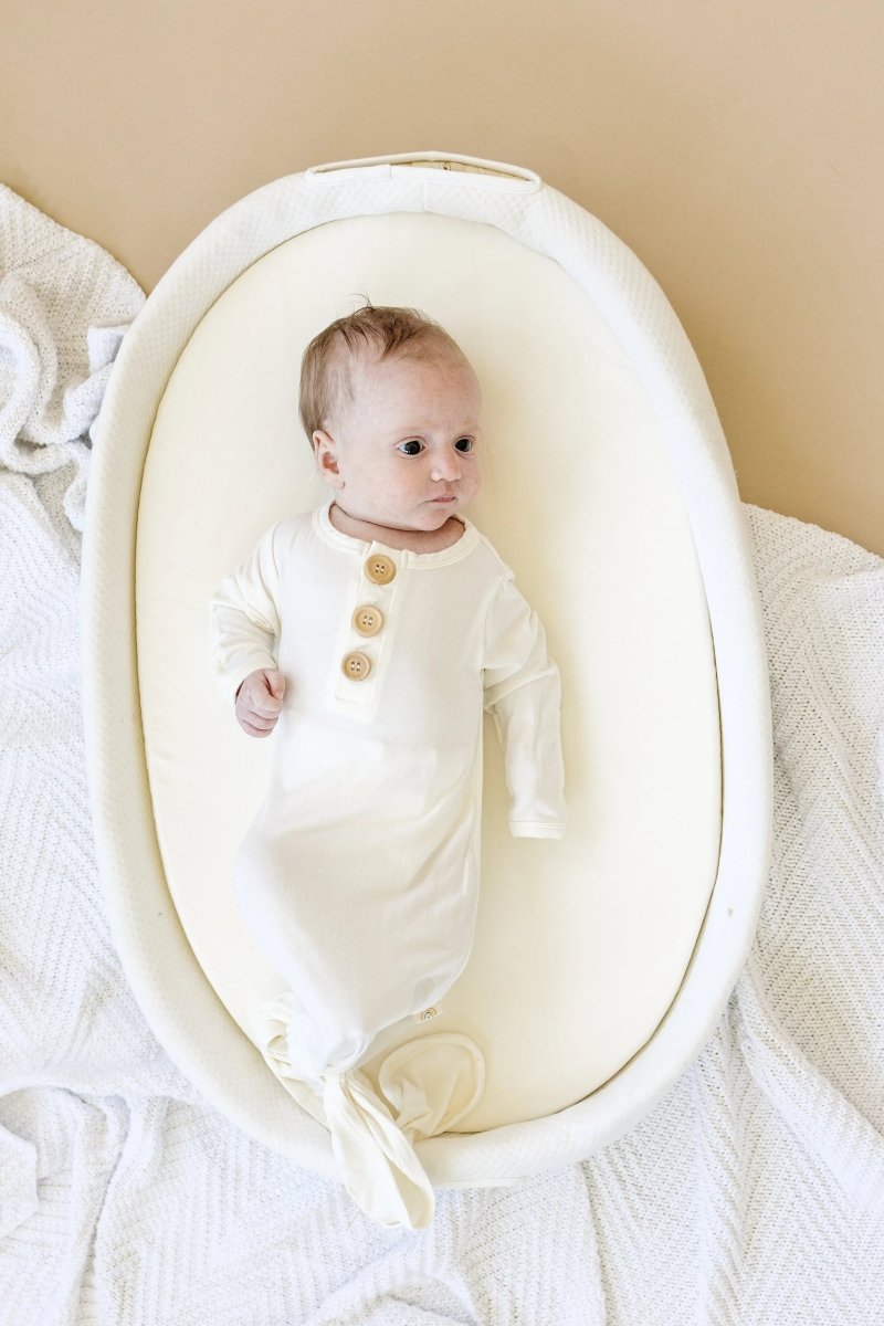 Little Joy Co. White Newborn Bamboo Gown Ultra Soft With Button Accent - Everetts Place Boutique - 